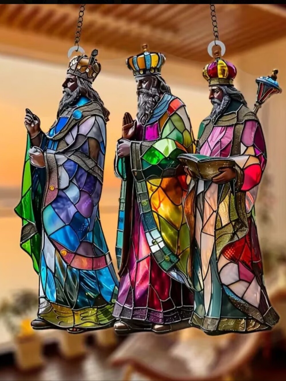 Stained Acrylic Wise Men Trio Hanging Decor - Multicolor